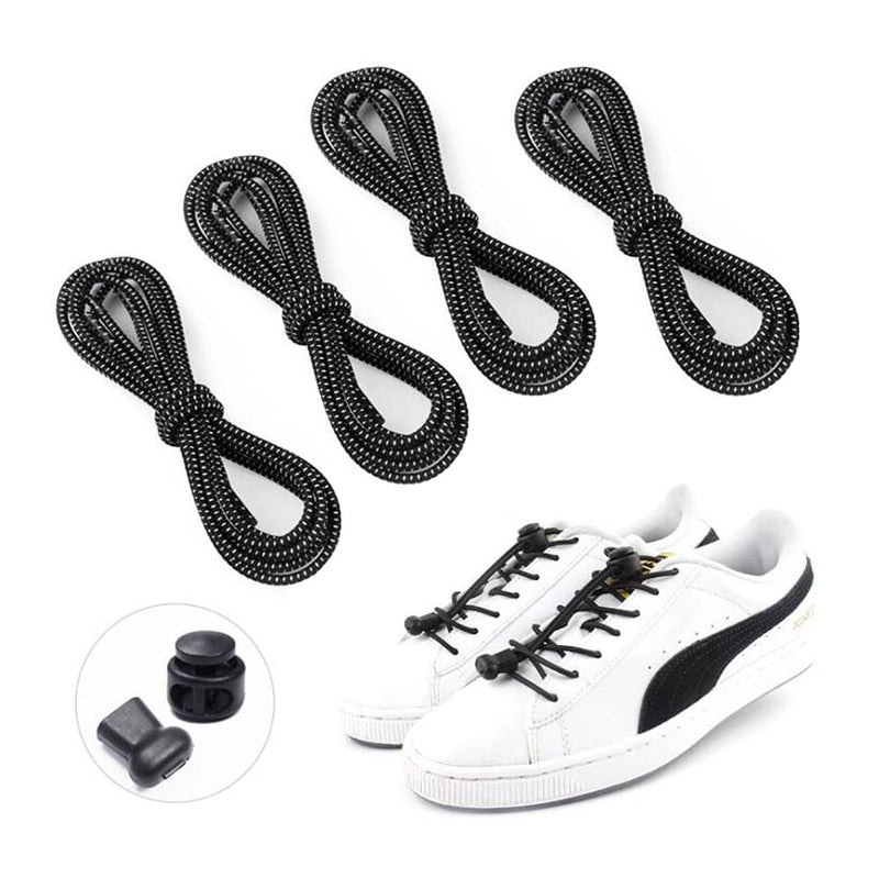 Hsthe Sea Elastic Shoelaces with Quick Fastener, No-Tie Laces, Slip-On Quick Release, Quick Lacing System with 100 cm Length for Sports, Youth & Elderly, 2 Pairs, Black - NewNest Australia