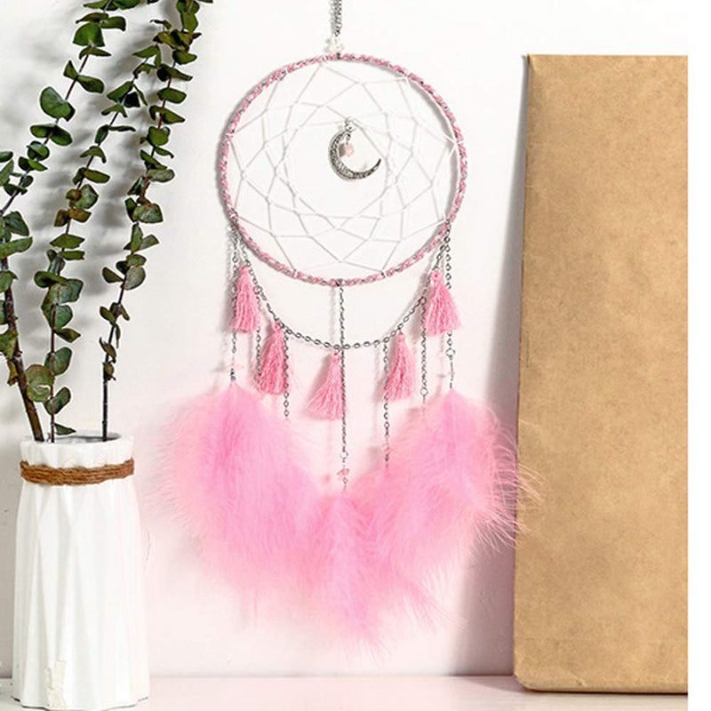 NewNest Australia - AWLEE Dream Catcher Handmade Pink Feather Native American Circular Net for Baby Girls Bedroom Wall Hanging Dream Catcher for Girls Kids Nursery Bedroom Decoration Blessing Gift (Pink) 