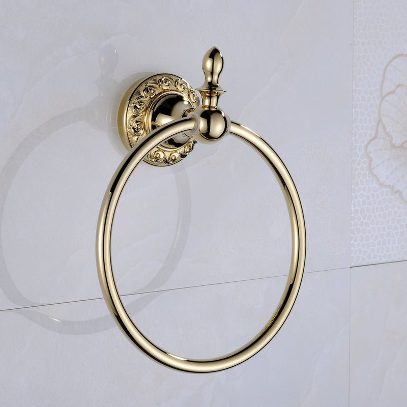 Leyden Gold Towel Ring, Bathroom Hand Towel Holder Wall Mounted Polished Gold Towel Rack Round Round Towel Ring - NewNest Australia