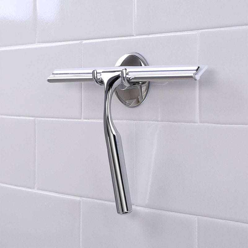 Ettori Shower Squeegee Clear Glass Wall Cleaner Stainless Steel with Suction Storage Hook -10'', Chrome - NewNest Australia