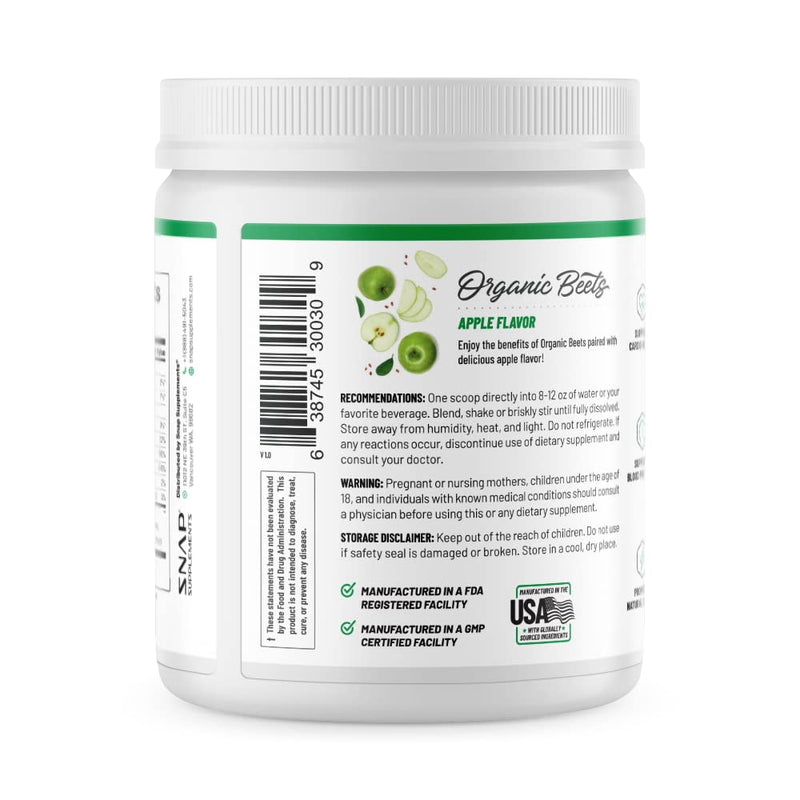 Beet Root Powder Organic - Nitric Oxide Beets by Snap Supplements - Supports Blood Pressure and Circulation Superfood, Muscle & Heart Health, Increase Stamina & Energy, 250g (Apple) Apple - NewNest Australia