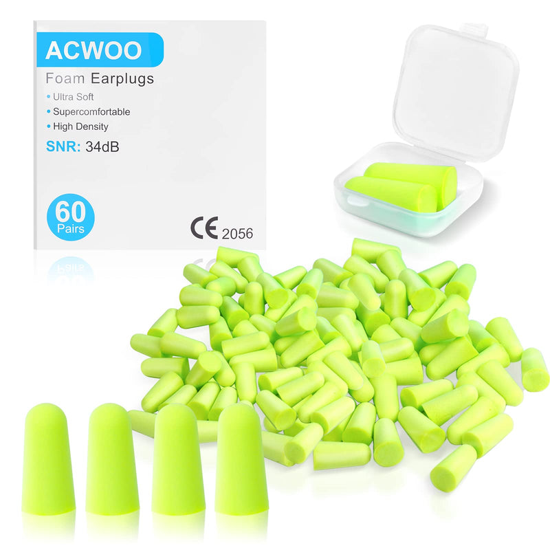 Acwoo Ear Plugs, 60 Pairs Of Ear Protection, Foam Plugs, Noise Canceling Ear Plugs For Sleeping, Reusable Ear Plugs For Sleeping, Loud Sounds, Snoring (Yellow) - NewNest Australia