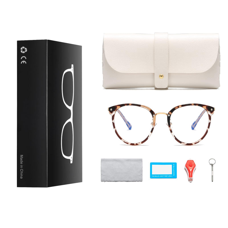 Cleoxyge blue light filter glasses without prescription for men and women, metal frame, anti blue light, UV400 protection, PC gaming, with glasses cases and glasses cleaning cloth, fake glasses C01-leopard - NewNest Australia