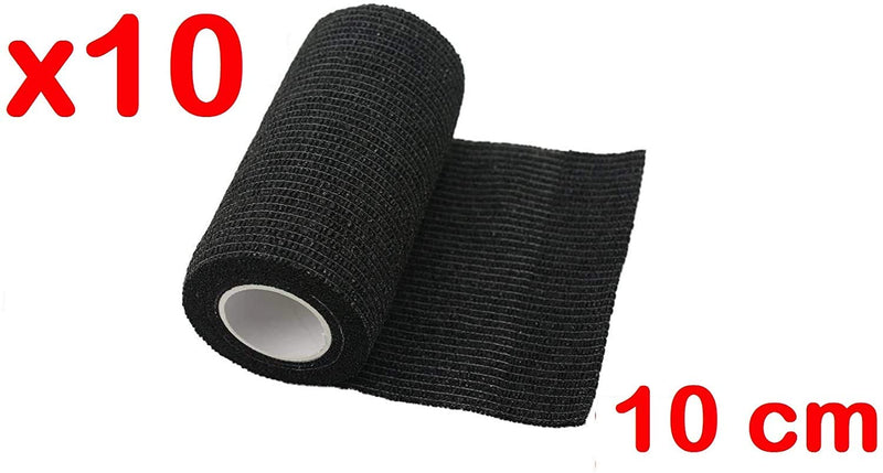 Pintomed Self-Adhesive Bandage Stretched - 10 X Black Bandages Rolls - 10 Cm X 4.5 M Cohesive Bandage Bandage Fixation Bandage Self-Adhesive Health Plaster Sports Tape Piece For Wrist Leg Arm Vet Wrap - NewNest Australia