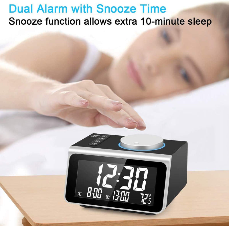 NewNest Australia - Dekala Digital Alarm Clock Radio, Dual Alarm with Snooze Function, Temperature Display, 7 Alarm Sounds, 2 USB Charging Ports, FM Radio Clock w/Battery Backup for Bedrooms, Office, Desk 