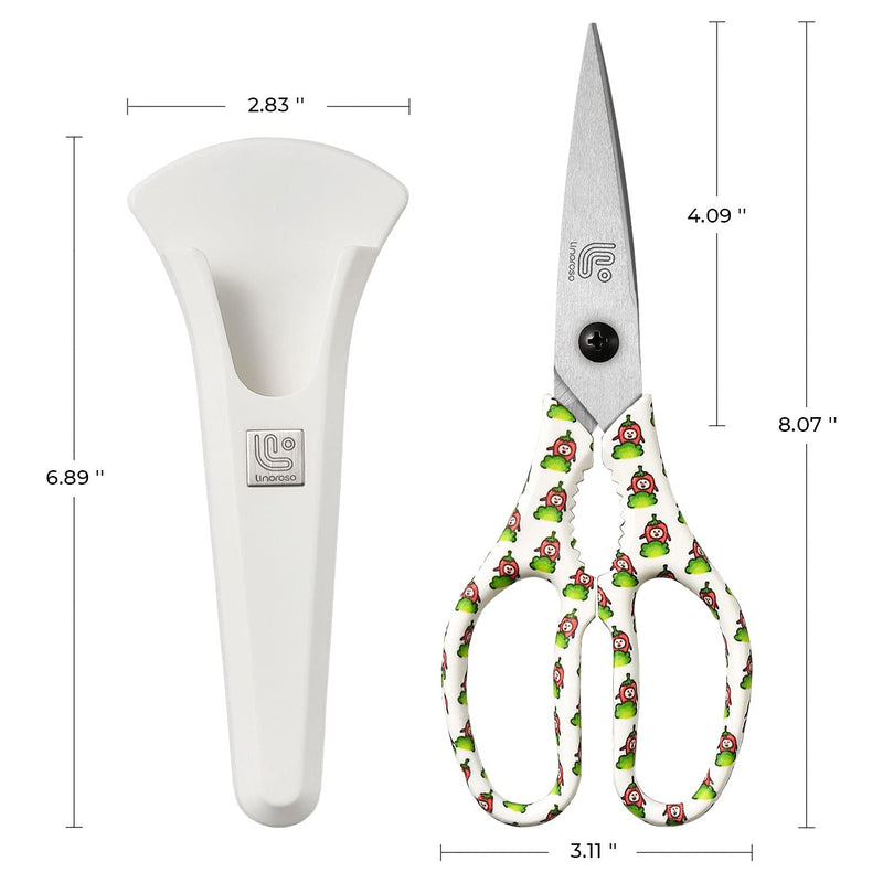 Linoroso Heavy Duty Kitchen Scissor Ultra Sharp Utility Scissors with Cover, Cooking Cutting Stainless Steel Food Shears for Meat Poultry Fish Chicken Pizza Vegetables Herbs BBQ Nuts - Chili Graphic White/Chili - NewNest Australia