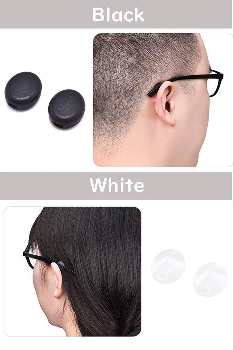 Anti-slip glasses ear hooks, silicone round 10 pairs of comfort silicone anti-slip holders for glasses, for sports glasses temple tip, black/white black/white - NewNest Australia