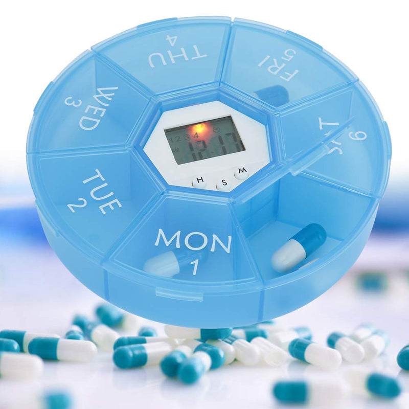 Brrnoo Automatic Medication Reminder Daily Pill Reminder with Timer, Pill Organiser for Setting Alarms and Taking Medicine, 7day Pill box with backlight (bule) Bule - NewNest Australia