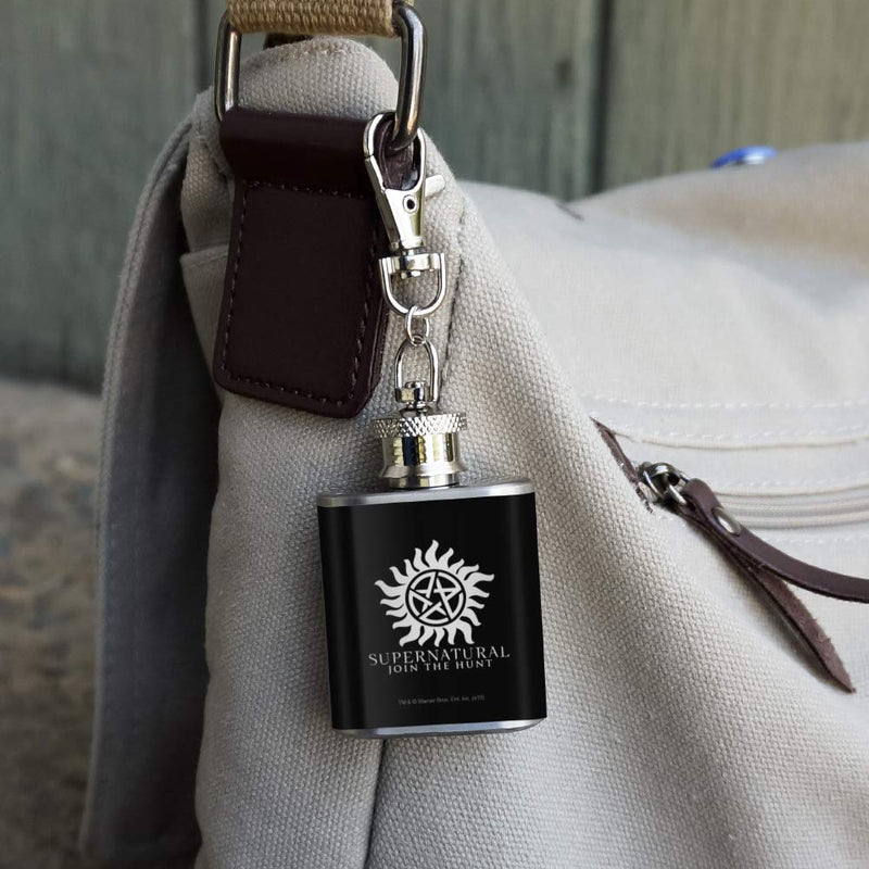 NewNest Australia - Supernatural Anti Possession Symbol Stainless Steel 1oz Mini Flask Key Chain 