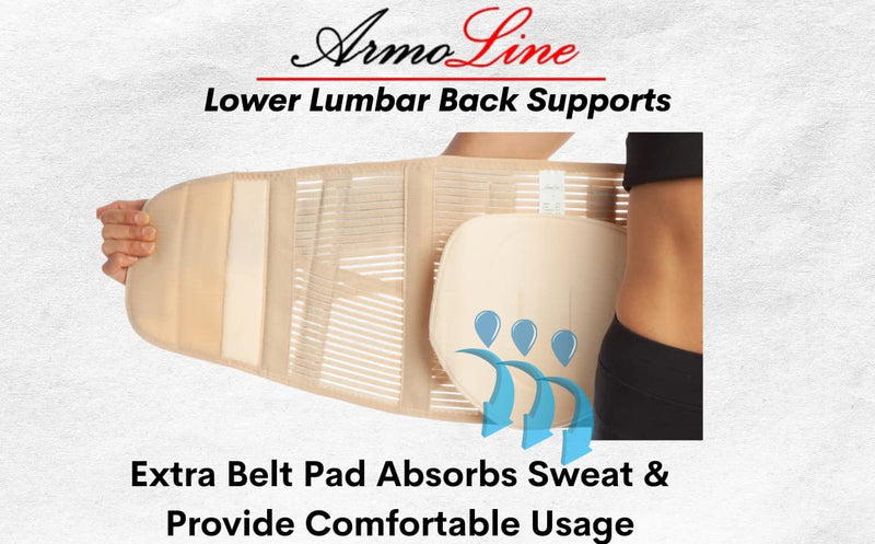 ArmoLine Medical Lower Back Brace Lumbar Support Belt - 26 cm Height - Adjustable Double Compression for Lower Back Pain Rehabilitation Arthritis Muscle Spasm for Men and Women (XL, Beige) XL - NewNest Australia