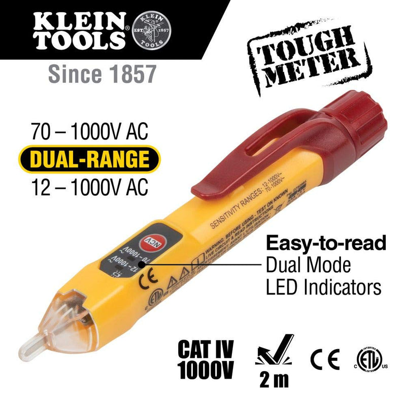 Klein Tools NCVT2P Dual Range Non Contact Voltage Tester, 12 - 1000V AC Pen, Flashing LED and Audible Warning Alarms, Pocket Clip Volt Tester - NewNest Australia