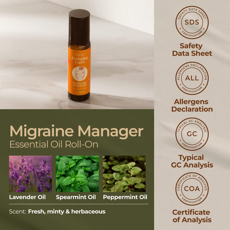 Gya Labs Migraine Relief Essential Oil Roll-On ‚ Aromatherapy, Therapeutic Grade With Essential Peppermint And Lavender Oils For Sinus, Tension Headaches And Migraines (10 Ml) - NewNest Australia