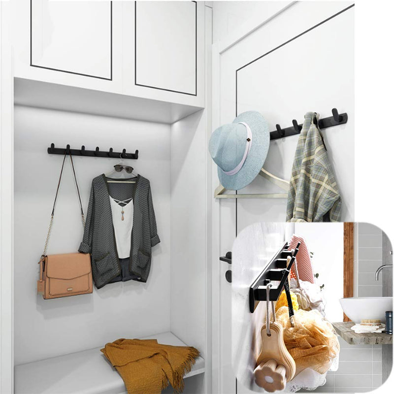 NewNest Australia - Spotcact Wall Mounted Coat Racks with 5 Hooks Hanging Holder Towel Rack 15"1.3" Modern Black Hanging for Clothes Entryway Bathroom 