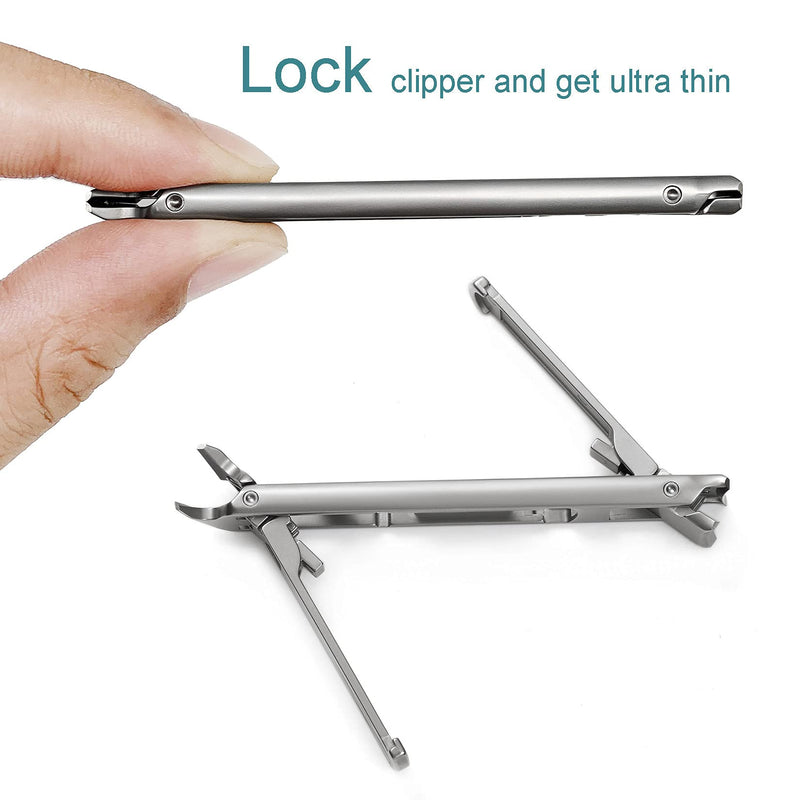 VOGARB Portable Nail Clippers For Thick Nails Ultra Thin Foldable Wide Jaw Opening Cutter With Safety Lock Double Head Curved and Bevel Trimmer For Toenail Fingernail Travel Design (Silver) Silver - NewNest Australia