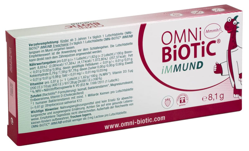 Omni Biotic Immund | 10 Lozenges | 1 Bacterial Strain | 1 Billion Germs Per Lozenge | With Vitamin D | Vegetarian | Sugar Free | For Daily Use | Also For Children | Strawberry Flavor 1 Piece (Pack Of 10) - NewNest Australia