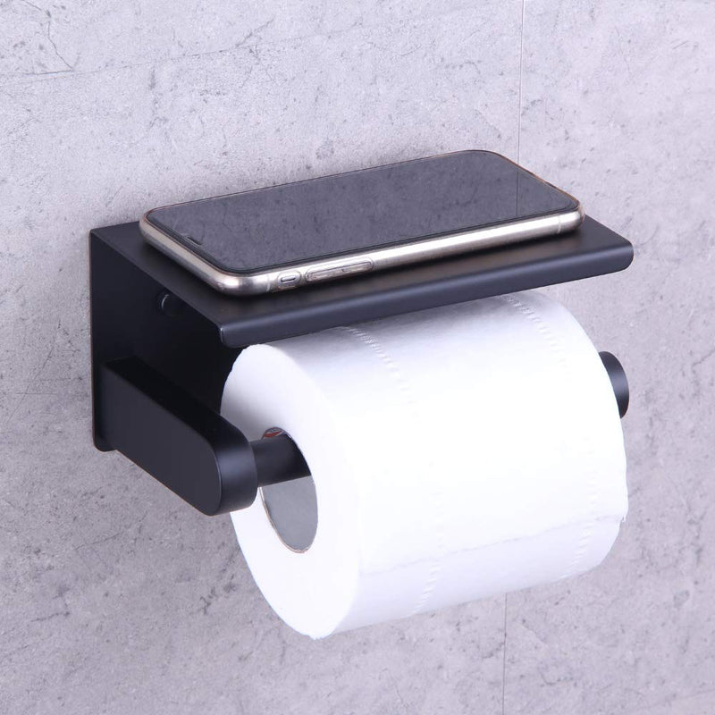 GERZWY Bathroom Toilet Paper Holder with Shelf, SUS 304 Stainless Steel Toilet Roll Holder Wall Mounted, Matte Black - NewNest Australia