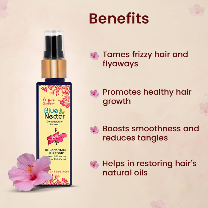 Blue Nectar Ayurvedic Hair Tonic & Spray Serum for Hair Thinning,Hair Styling, Hair Fall & Healthy Scalp with Almond, Rosemary and 8 Ayurvedic Herbs | Best Hair Growth Serum (100 ml,3.4 fl oz) - NewNest Australia