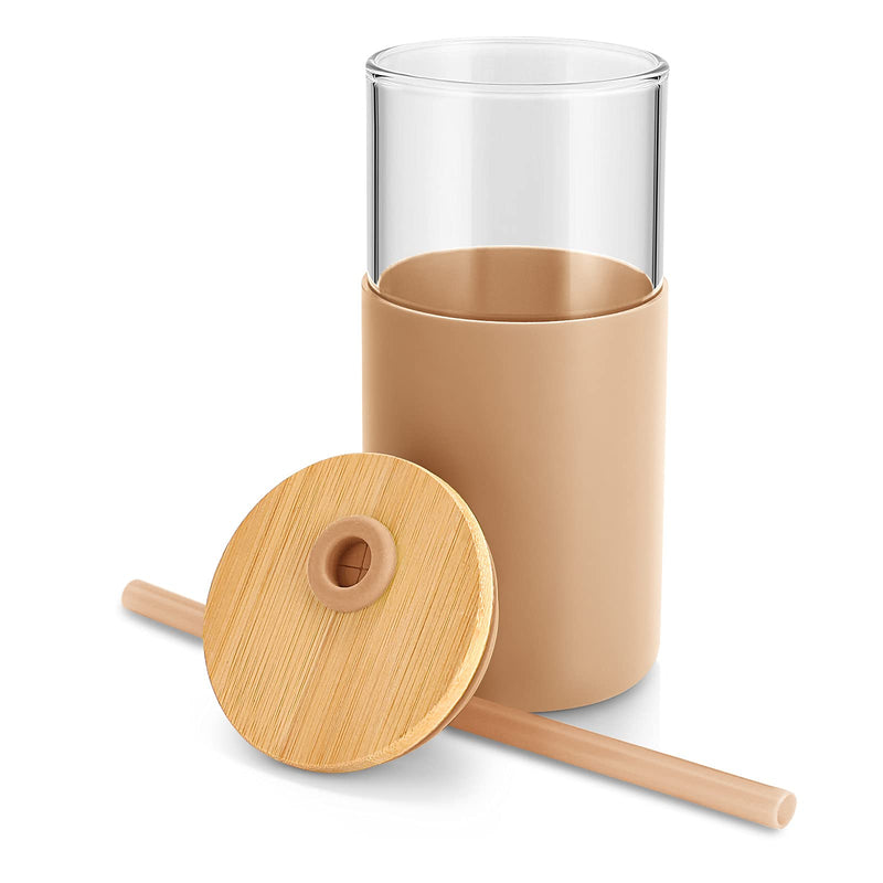 tronco 16oz Glass Tumbler Straw Silicone Protective Sleeve Bamboo Lid - BPA Free Amber 16oz 1 Count (Pack of 1) - NewNest Australia