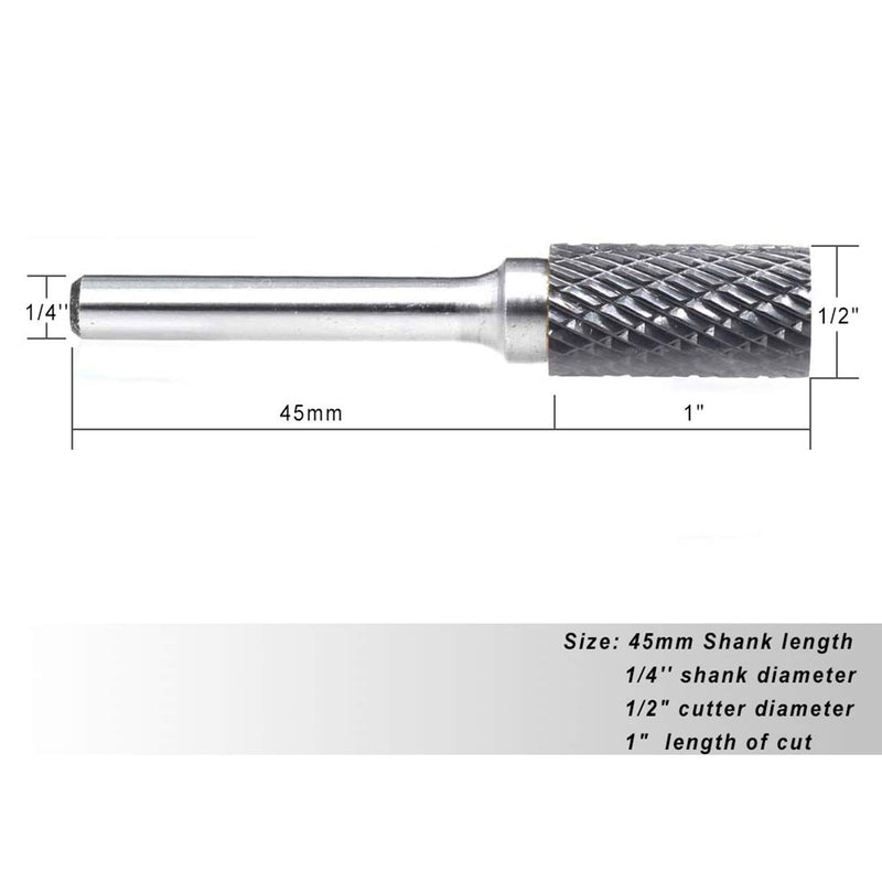 YUFUTOL SA-5 Tungsten Carbide Burr Cylinder Shape Double Cut Rotary Burr File(1/2” cutter Dia X 1”Cutter Length) with 1/4'' Shank dia,Pack of 1 - NewNest Australia