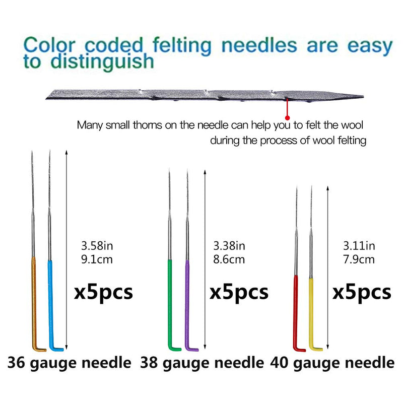 Needle Felting Tools, 38 Pcs Felting Needles - Needle Felting Supplies with 3 Sizes Felting Needles(36 Gauge, 38 Gauge, 40 Gauge), Color Wooden Handle Holder for Needle Felting - NewNest Australia
