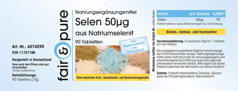 Fair & Pure® - Selenium 50μg tablets made from sodium selenite - vegan - yeast-free - without magnesium stearate - 90 selenium tablets - NewNest Australia