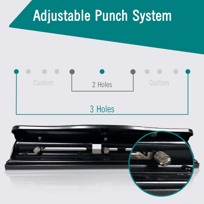 Hole Punch Adjustable 3 Hole Punch 10 Sheet Capacity Hole Puncher Black Metal Hole Puncher 3 Ring - NewNest Australia
