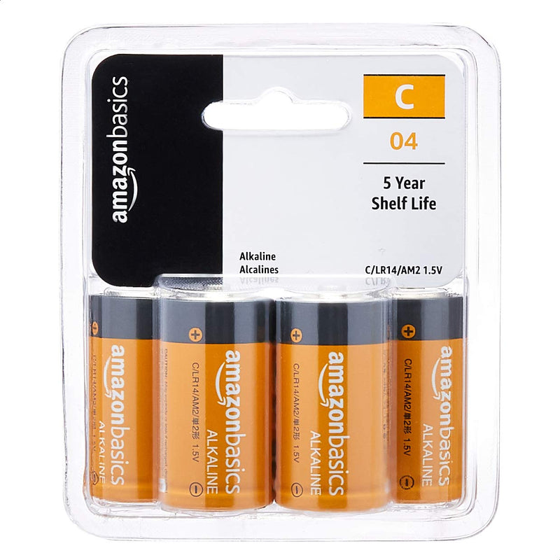 Amazon Basics 4 Pack C Cell All-Purpose Alkaline Batteries, 5-Year Shelf Life, Easy to Open Value Pack - NewNest Australia