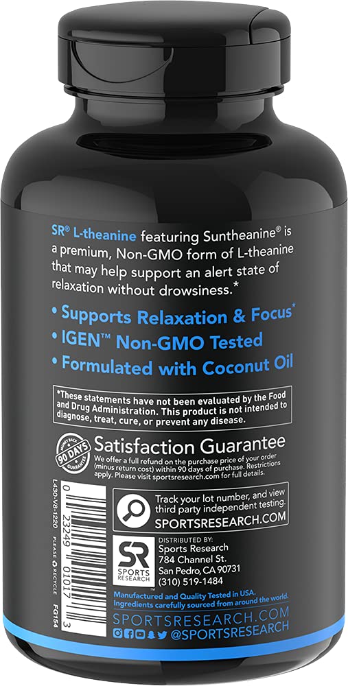 Suntheanine® L-Theanine 200mg (Double-Strength) in Cold-Pressed Organic Coconut Oil; Non-GMO & Gluten Free - 60 Liquid Softgels - NewNest Australia