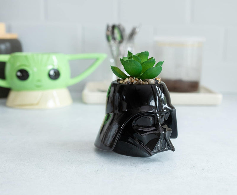 Star Wars Darth Vader Helmet 3-Inch Ceramic Mini Planter with Artificial Succulent | Small Flower Pot, Faux Indoor Plants For Desk Shelf, Home Decor Trinket Tray | Movie Gifts and Collectibles - NewNest Australia