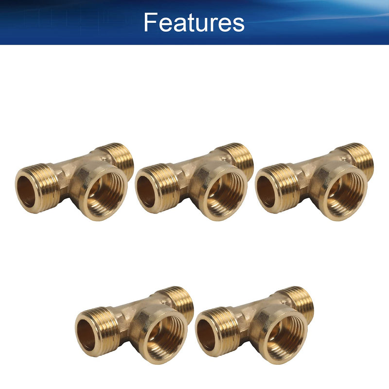 Yinpecly Brass Tee Pipe Fitting 1/2PT Male x 1/2PT Male x 1/2PT Female T Shaped Coupling Connector for Connect Pipes Water Fuel Oil Inert Gases Brass Tone 5pcs 5 Pieces - NewNest Australia