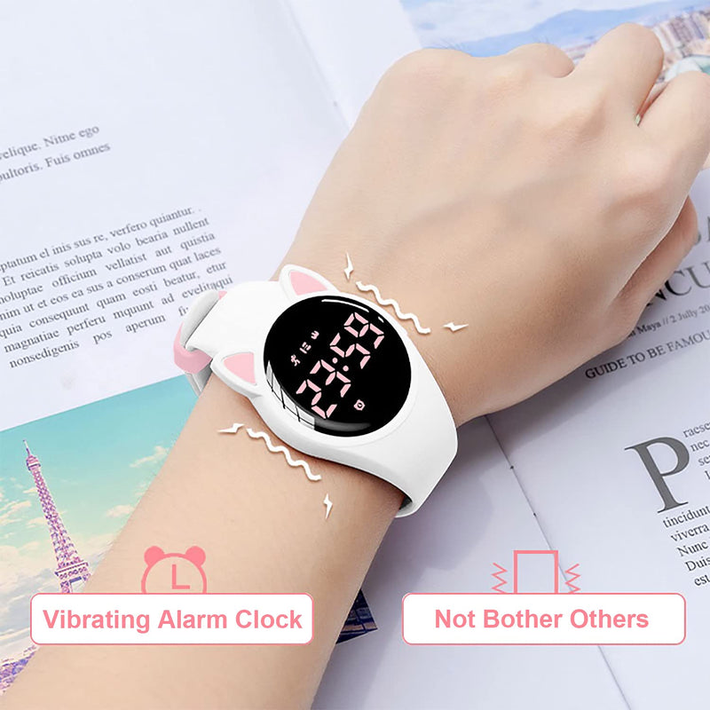 HUYVMAY Fitness Tracker Pedometer Watch for Boys Girls Women, No App No Phone, USB Charge 1 Hour for 20 Days Use, IP68 Waterproof Fitness Watch with Alarm Clock Step Tracker Distance Calorie Counter White + Pink - NewNest Australia