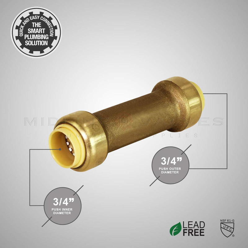 Supply Giant VQSD3434 Slip Coupling Pipe Fittings Push to Connect Pex, CPVC, x 3/4 Inch, Brass, 3/4", Brass &amp Copper - NewNest Australia