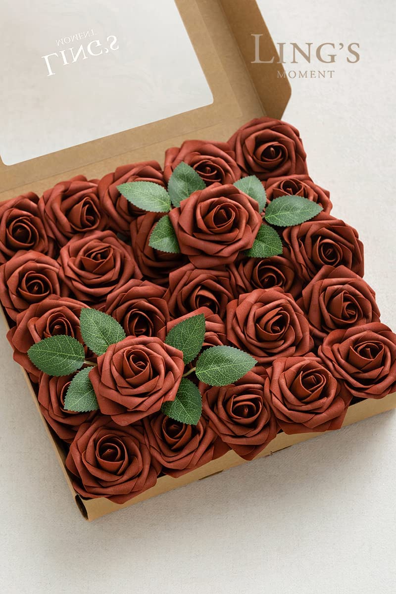 Ling's moment Amber Artificial Wedding Flowers 25pcs Fake Roses w/Stem for DIY Wedding Decor Centerpieces Arrangements Bouquets Amber 3"/25pcs - NewNest Australia