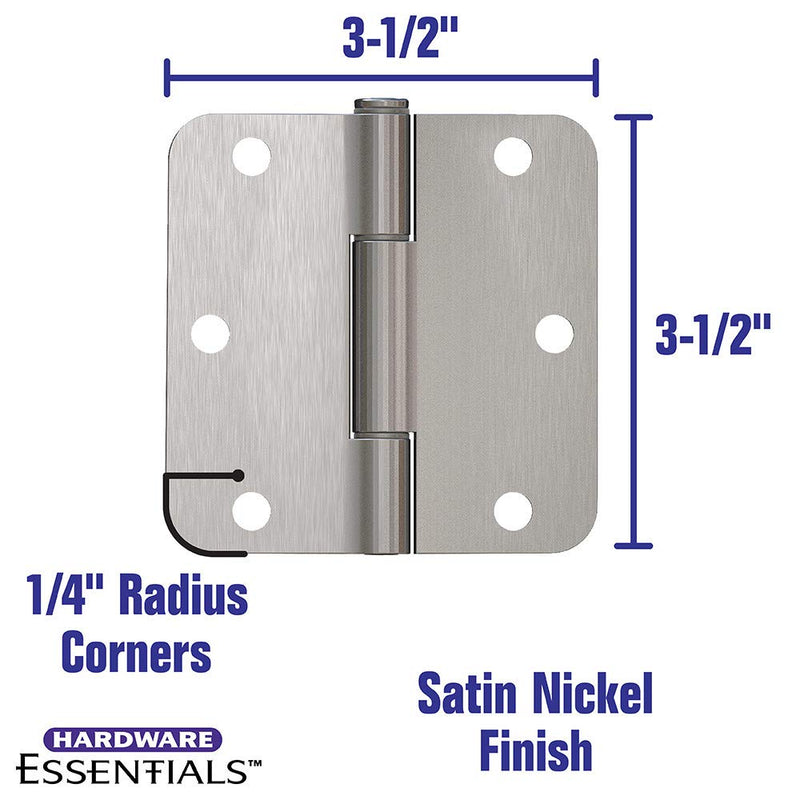 Hardware Essentials 854323 Smooth Corner Squeak-Proof Door Hinges, 3-1/2 inch, 3-1/2", Satin Nickel, 3 Pieces - NewNest Australia