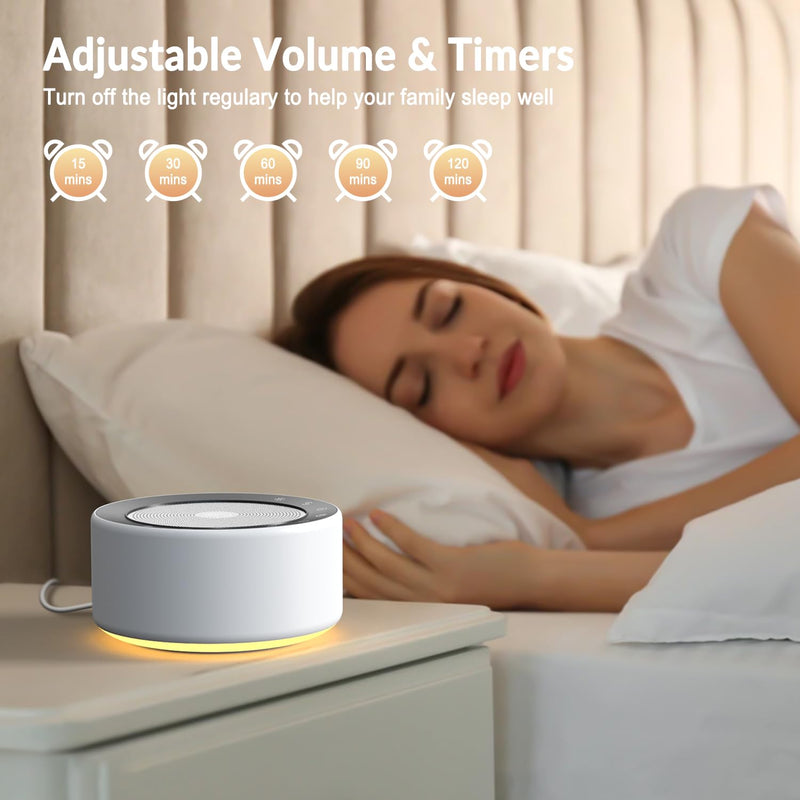 White noise machine with 30 high-fidelity soundtracks, 7 colors night lights, full-touch cloth grid and buttons, timer and memory functions, plug-in, sound machine for babies, adults (white) White - NewNest Australia