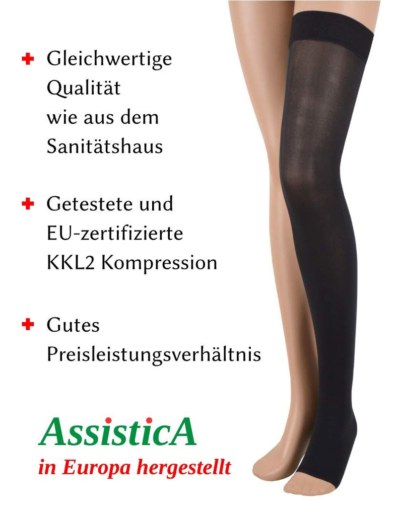 23-32 mmHg (Class 2) ASSISTICA® Medical Compression Stockings with Open Toe, Women/Men Support Stockings without Toe, AG Replacement Stockings with Silicone Band (158-170 cm/Large, Black) 158-170 cm/Large - NewNest Australia