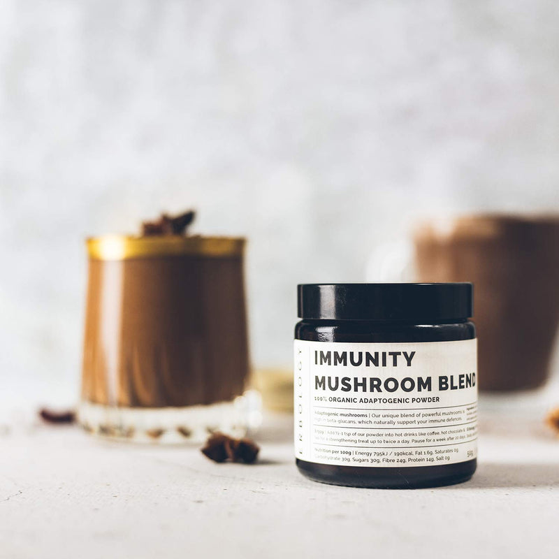 100% Organic Immunity Mushroom Comlpex 50g - High in Beta-glucans - Reishi, Cordyceps, Lion's Mane - Small Batch - Sustainably Grown in Europe - Vegan - Non-GMO - No Added Fillers - NewNest Australia