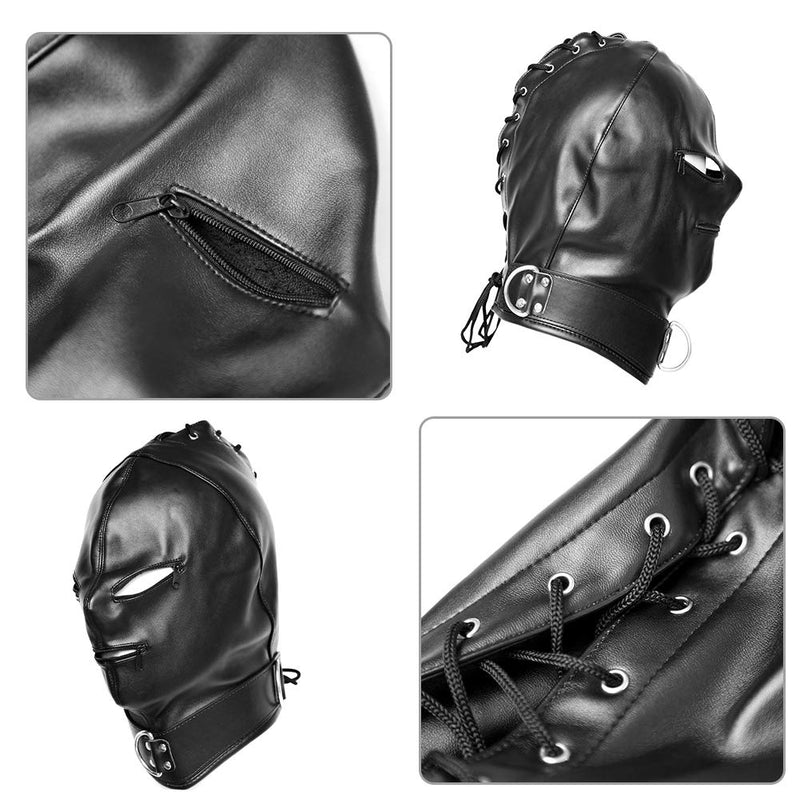 Leather Bondage Mask Black Full Face Restraint Head Hood SM Head Mask BDSM Fetish Hood Adjustable Headgear with Zipper for Adults Couples Sex Factory - NewNest Australia