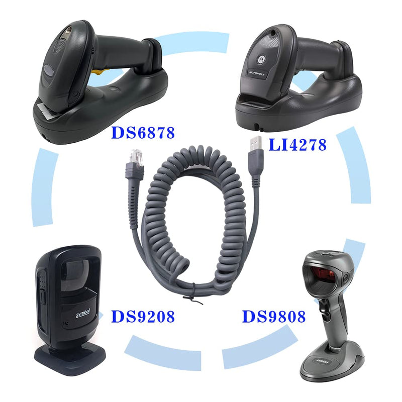LS2208-SR LS3408 LS1203 LS4208 DS3408-HD USB to RJ45 USB Cable for Symbol Zebra Barcode Scanner (3M / 9FT Coiled USB Port) 3M / 9FT Coiled USB Port - NewNest Australia