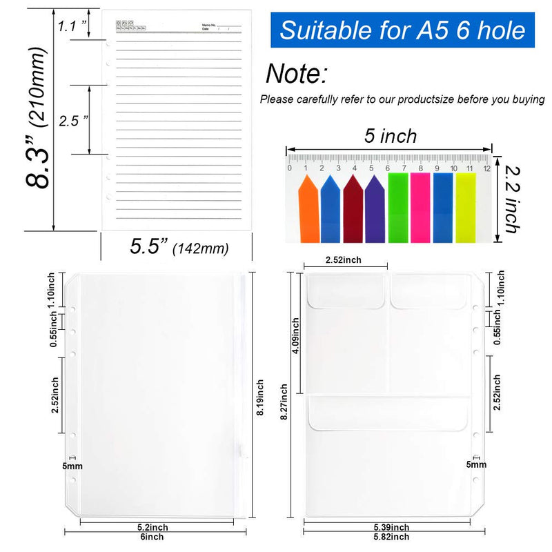 A5 Refill Paper Lined, 6 Ring Planner Binder Inserts - 2Pack Prevent Bleeding 100gsm Thickened Paper with Binder Pockets & Index Tab for 6 Hole Refillable Journal Notebook Agenda - NewNest Australia