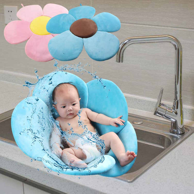 KAKIBLIN Flower Baby Bath Mat, Comfort Baby Bath Pad Infant Bathtub Mat Baby Bath Support Lounger for Newborn 0-6 Months，Blue Blue - NewNest Australia