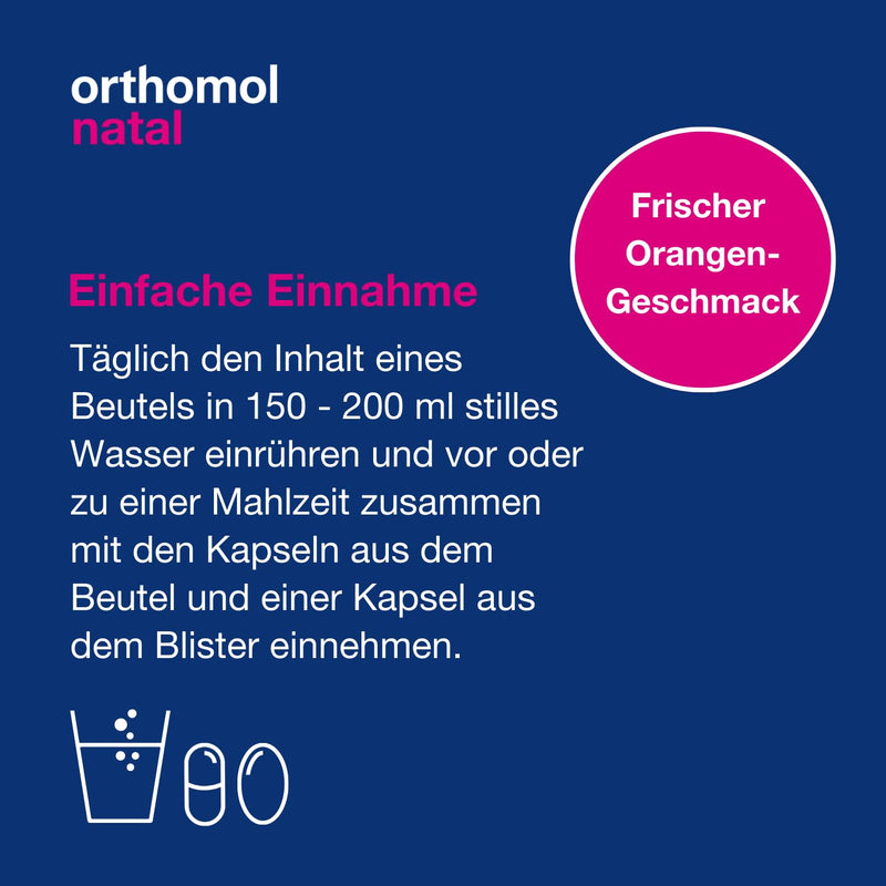 Orthomol Natal - micronutrients for pregnancy and breastfeeding - with folic acid, other vitamins and zinc - granules/capsules of 30 x daily portions - NewNest Australia