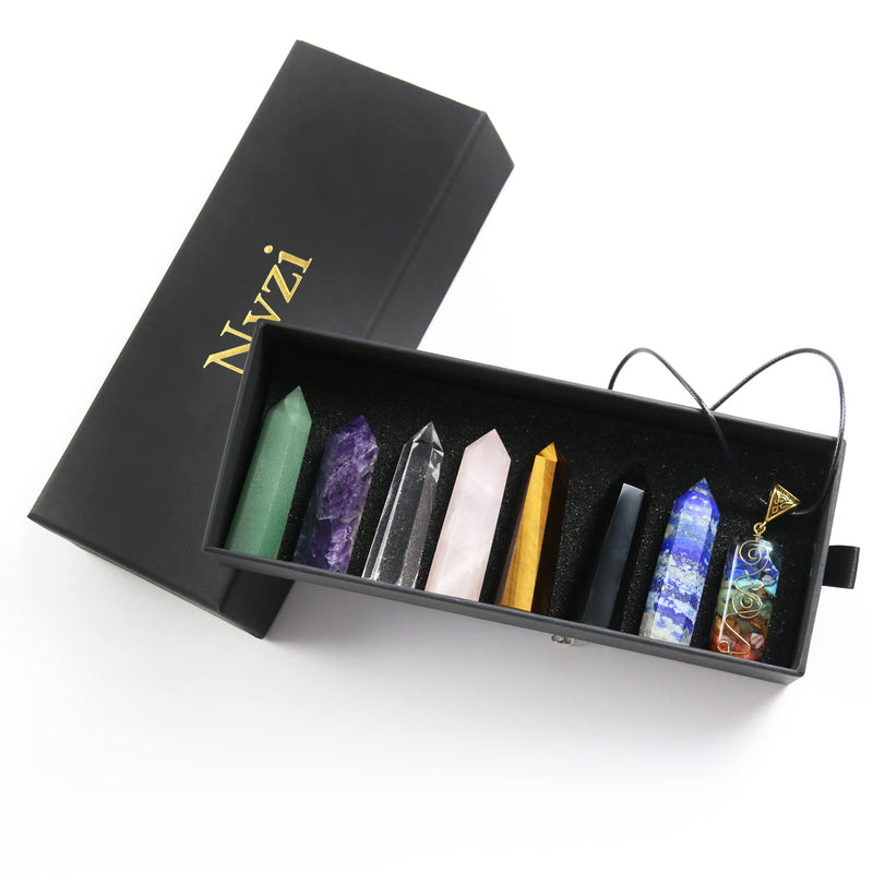 Nvzi Healing Crystal Wands, Crystal Towers, Orgone 7 Chakra Necklace with Premium Gift Box, 7 Chakra Crystals and Healing Stones Set, Crystals for Beginners Kit, Wiccan Crystals - NewNest Australia