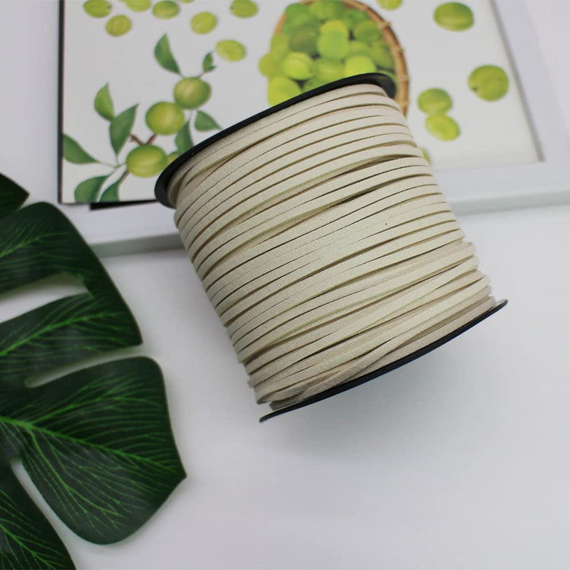 PAMIR TONG 100 Yards 2.6mm Suede Leather Cords Leather Lace Flat Faux Suede Cord String Thread Velvet Cord for Necklace, Bracelet, Beading and DIY Crafts (Beige) Beige - NewNest Australia