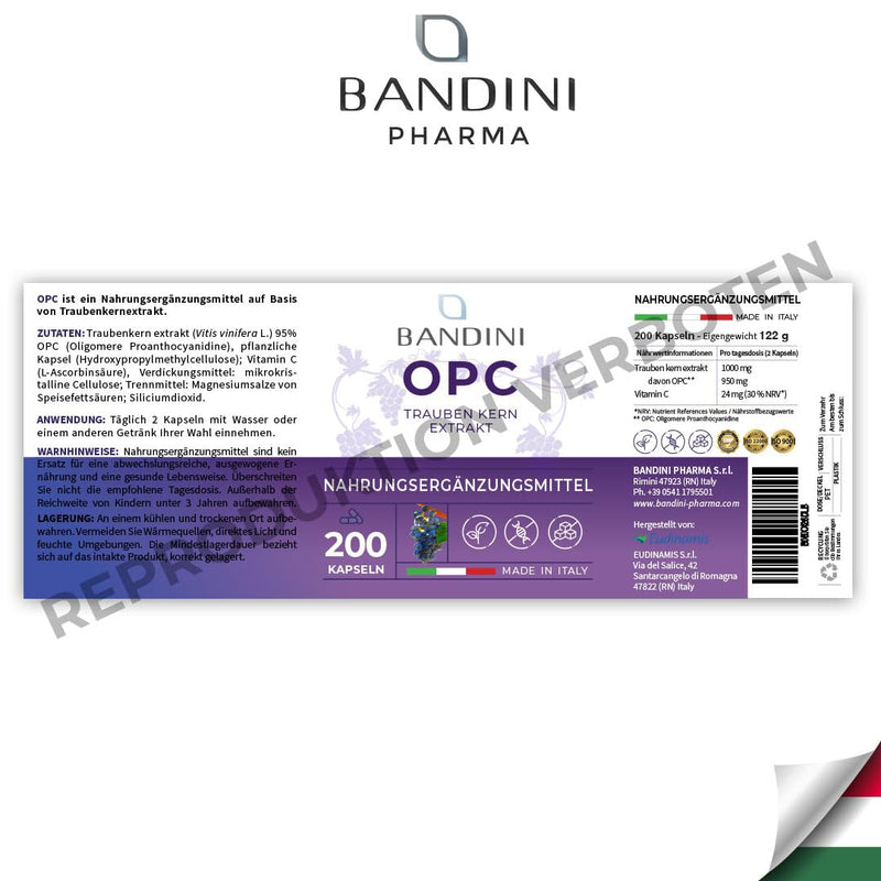 Bandini Opc Grape Seed Extract 1000Mg (Per Daily Dose) - 200 High-Dose Vegan Capsules - Pure European Grape Opc (95%) + Vitamin C - Laboratory Tested - Natural Antioxidant For The Circulation - NewNest Australia