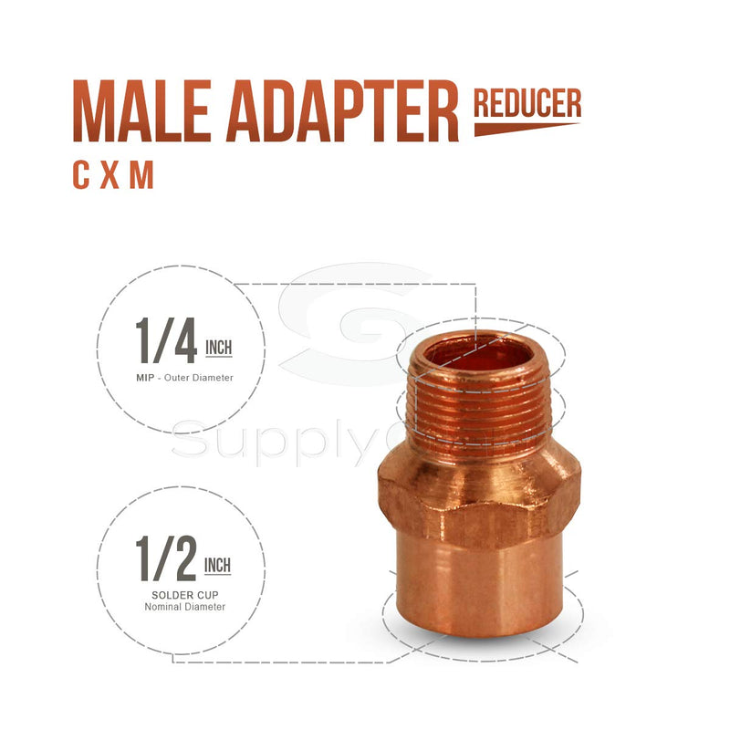 Supply Giant DDNA0120-5 Male Adapter Reducing Fitting Sweat x MIP Connections, 1/2 X 1/4, Copper - NewNest Australia