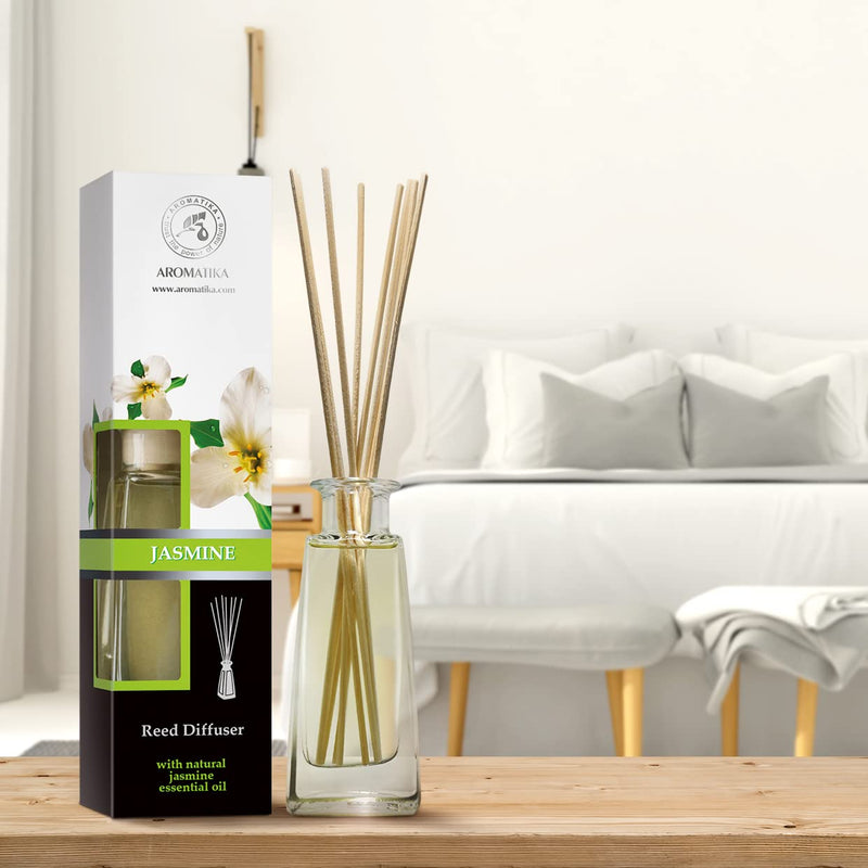 Jasmine Reed diffuser w/ Natural Essential Jasmine Oil 100ml - Fresh & Long Lasting Fragrance - Scented Reed Diffuser - 0% Alcohol - Gift Set w/ 8 bamboo sticks - Best for Aromatherapy - SPA - Home - NewNest Australia