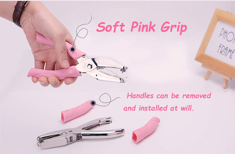 1 Pack 6.3 Inch Length 1/4 Inch Diameter of Heart Shape Hole Handheld Single Paper Hole Punch, Puncher with Pink Soft Thick Leather Cover(Heart 1/4 inch) - NewNest Australia