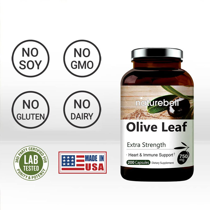 Olive Leaf Extract, 750mg Per Serving, Maximum Strength 20% Oleuropein, 200 Counts (200 Days Supply), Made with Olive Leaf for Immune and Cardiovascular Health Support, Non-GMO - NewNest Australia