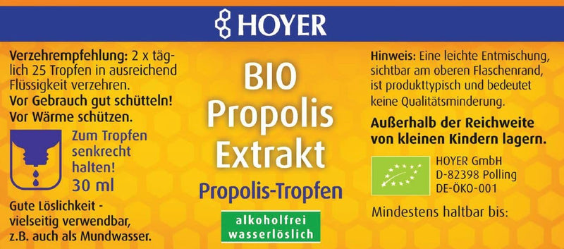 HOYER Propolis drops organic - alcohol-free & water-soluble - pure propolis extract as a dietary supplement or for external use - 30 ml - NewNest Australia